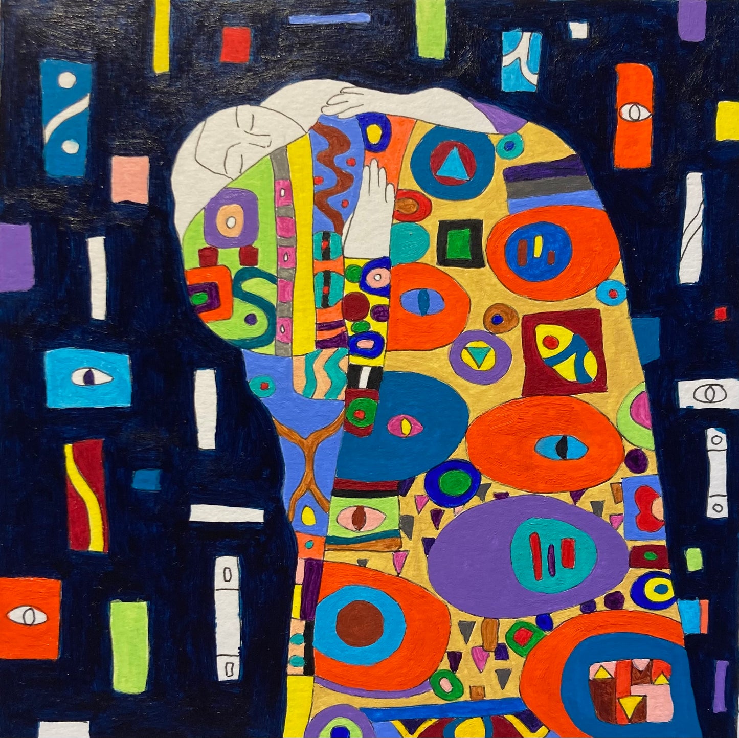 Hommage à Klimt VIII -15x15cm (format peinture) -33x33cm (format encadré Bois noir)