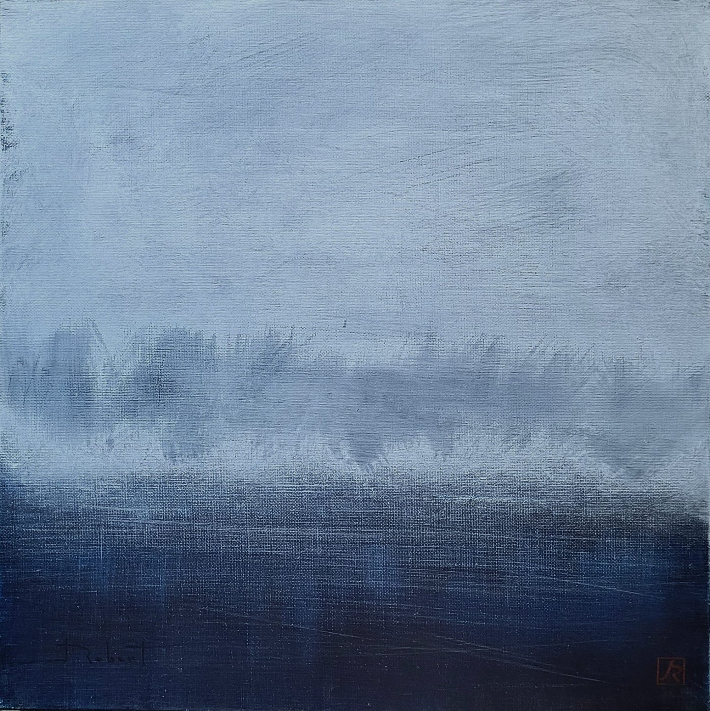 Le Grand Bleu ou "Sans titre" série de 3 toiles (bleues et grise) peinture acrylique 50x50cm, non encadrées