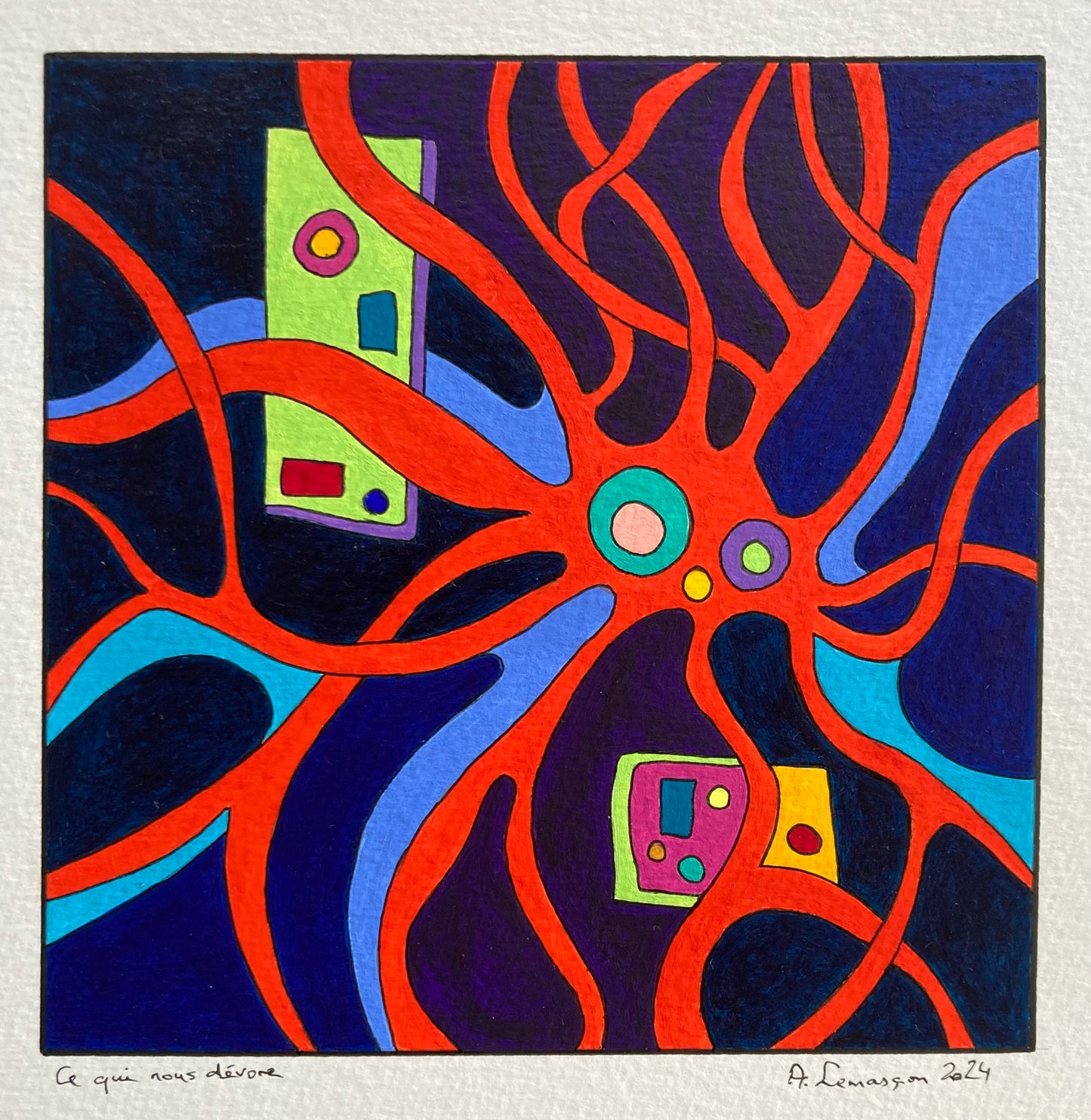 Ce qui nous dévore -15x15cm (format peinture) -33x33cm (format encadré bois noir)