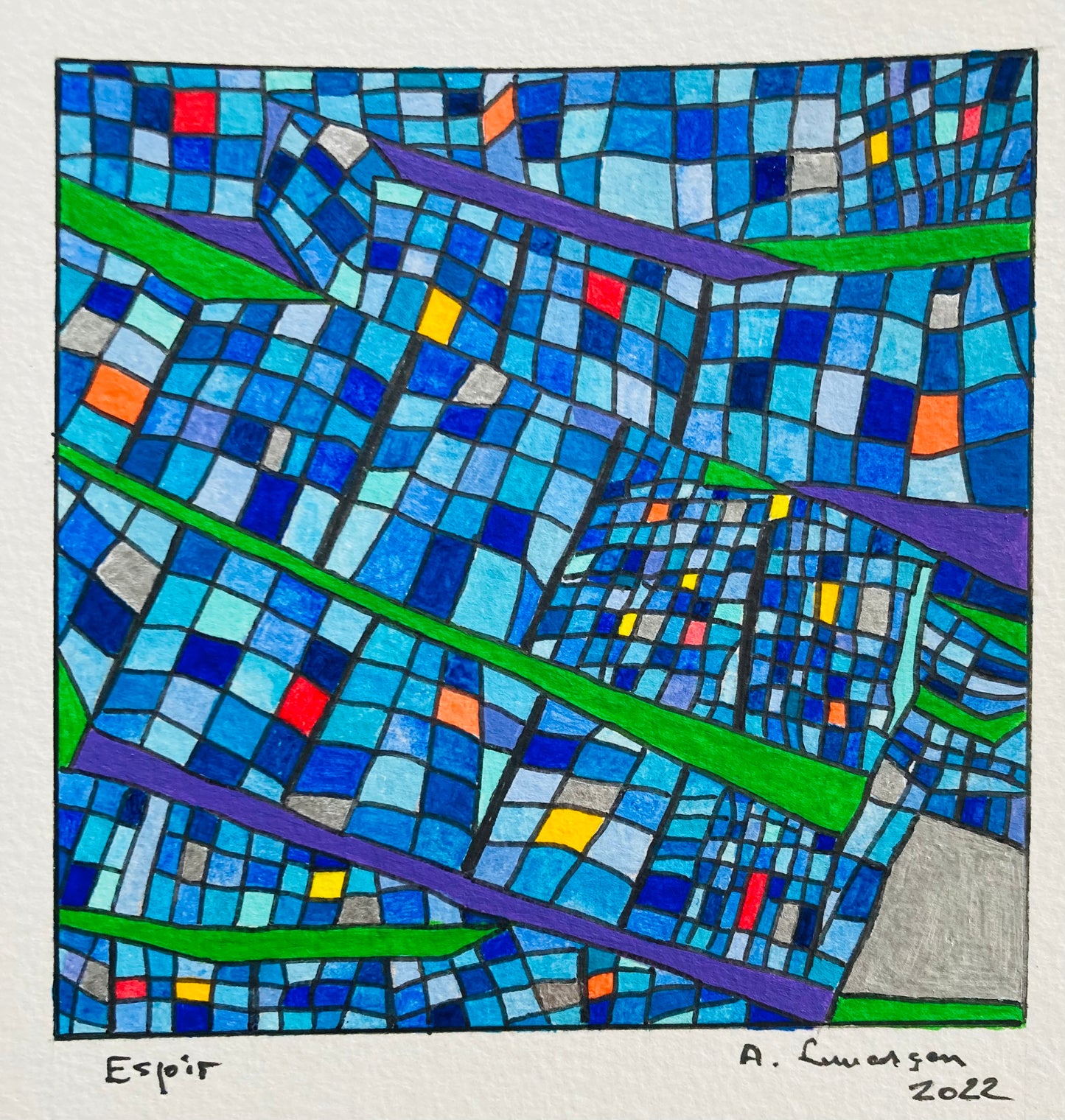 Espoir -(Encadré Bois de Chène 25x25cm, peinture 12x12cm)