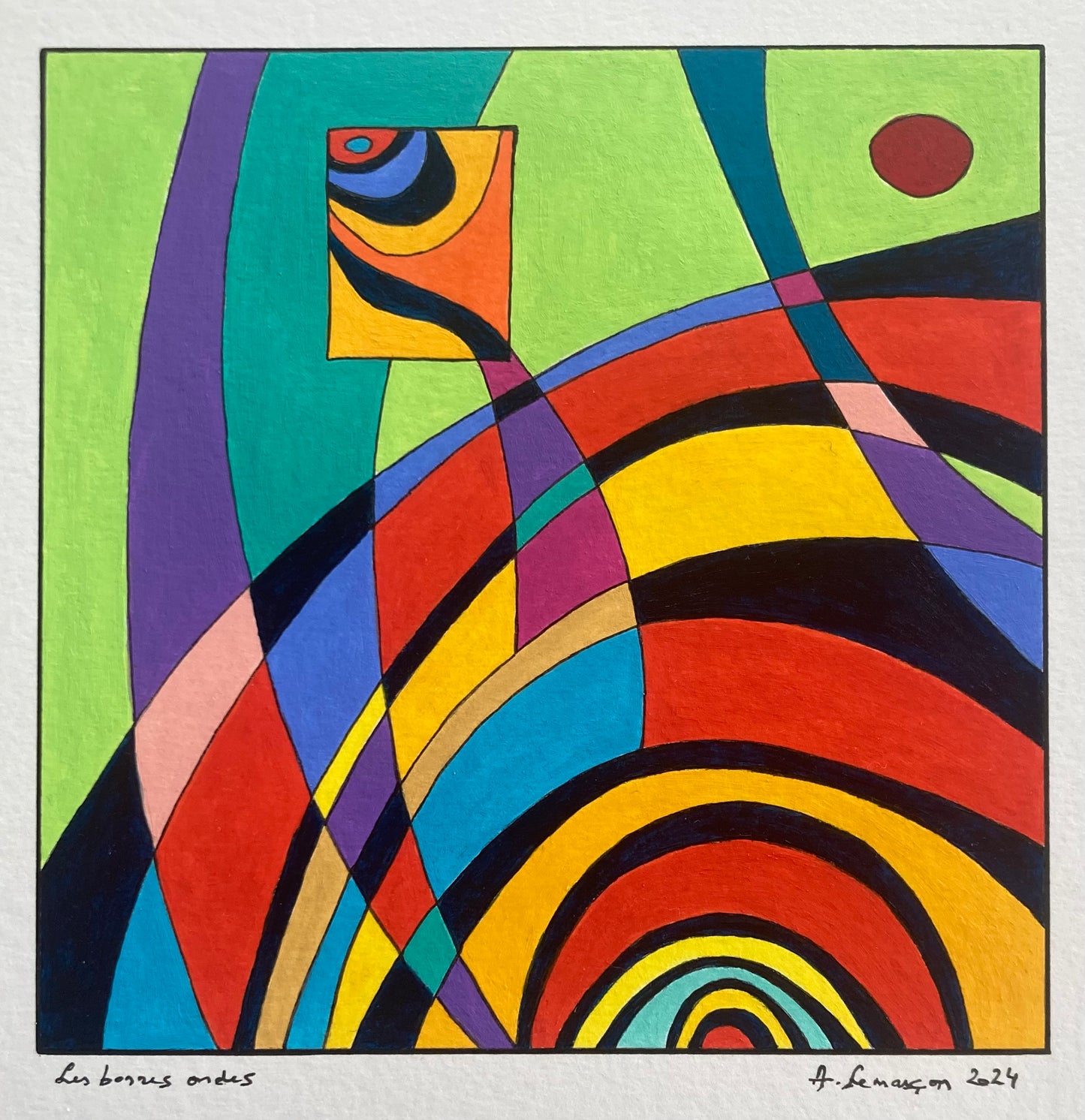 Les bonnes Ondes- (Format encadré bois noir 33x33cm, peinture 15x15cm).