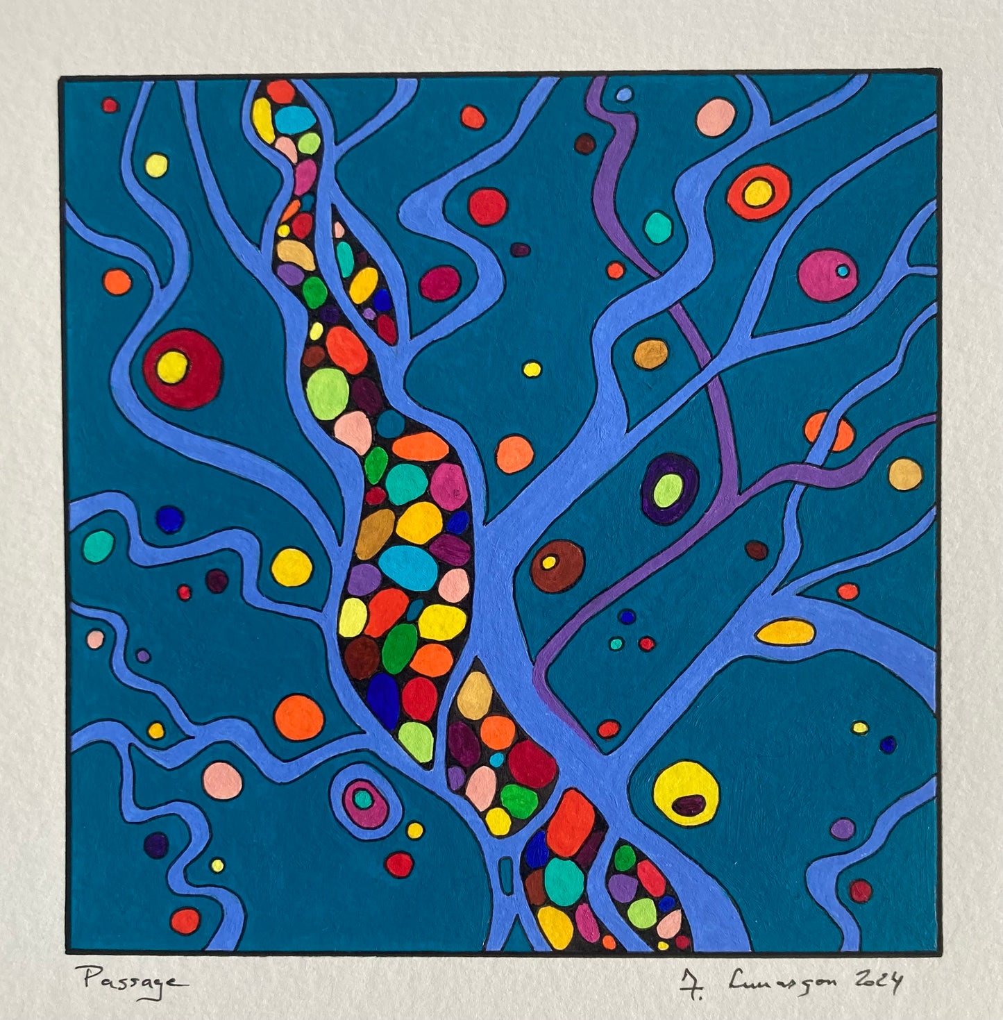 Passage- (Format encadré bois noir 33x33cm, peinture 15x15cm).