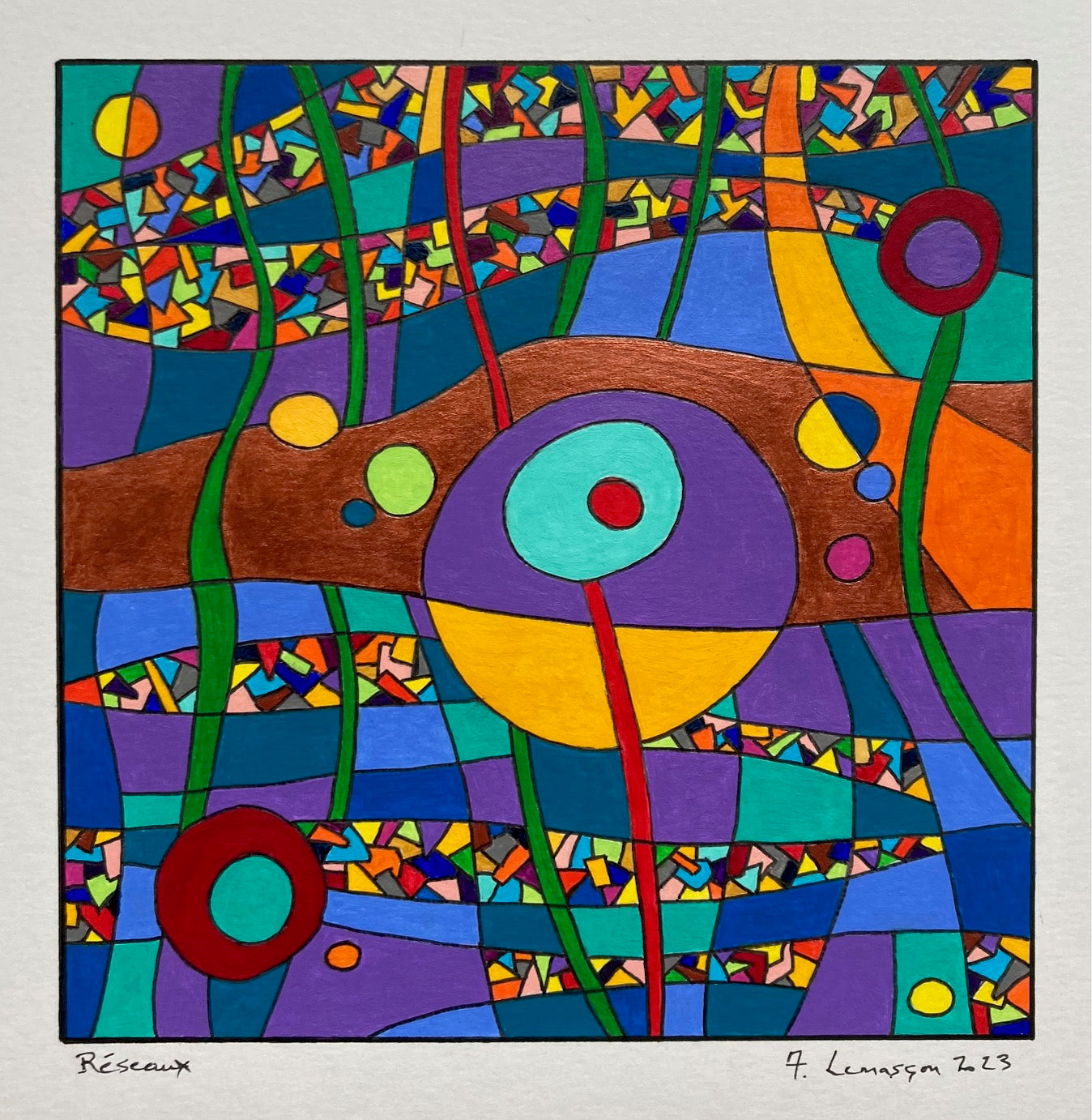 Réseaux- (Format encadré bois noir 33x33; peinture 15x15cm).