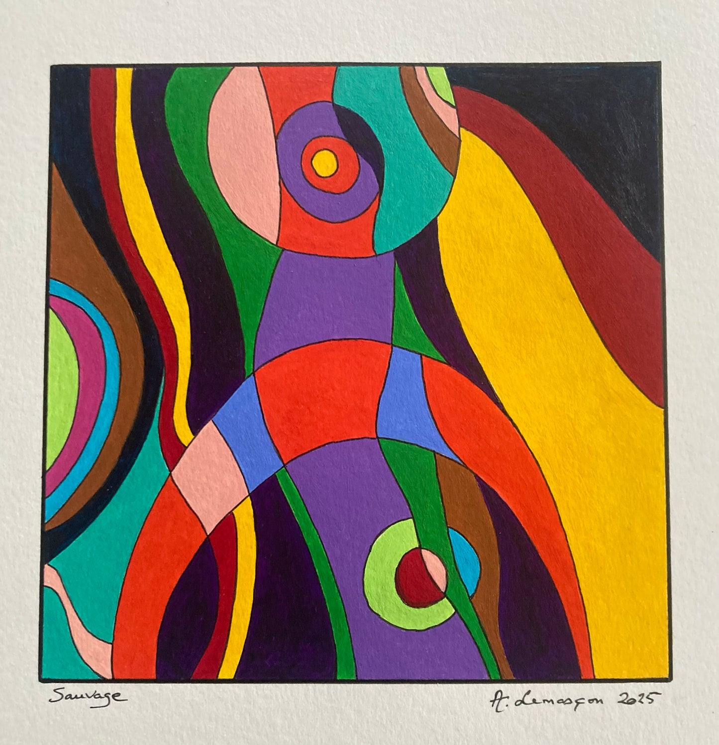 Sauvage- (Format encadré bois noir 33x33cm, peinture 15x15cm)