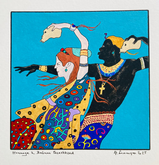 Hommage à B. Pezeshkzad II-15x15cm (format peinture) -33x33cm (format encadré bois noir)