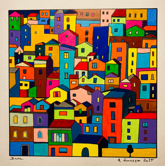 Bosa -15x15cm (format peinture) -33x33cm (format encadré Bois noir)