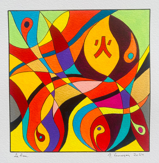 Série 5 sens japonais - 15x15cm (format peinture) -33x33cm (format encadré bois noir)