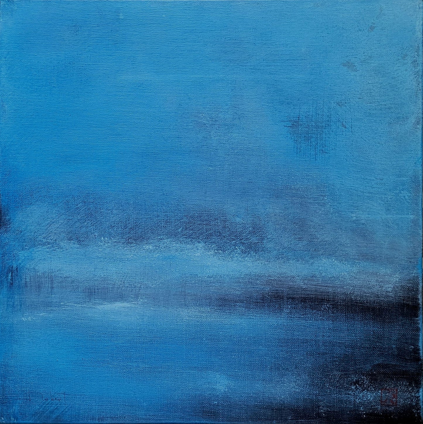 Le Grand Bleu ou "Sans titre" série de 3 toiles (bleues et grise) peinture acrylique 50x50cm, non encadrées