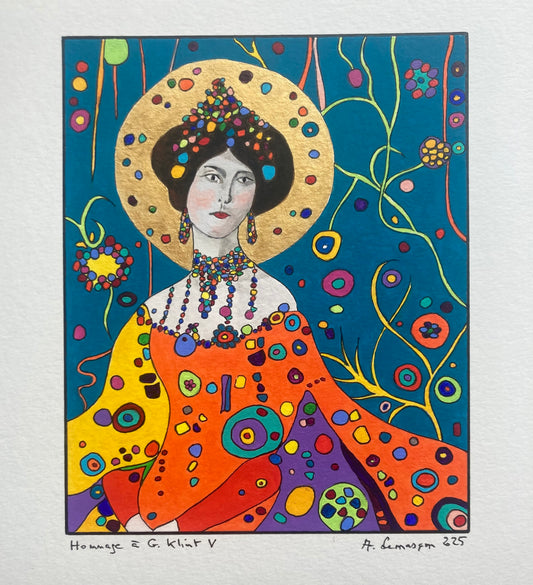Hommage à G. Klimt V (Format Peinture 15x15cm, encadré 33x33cm, bois noir)