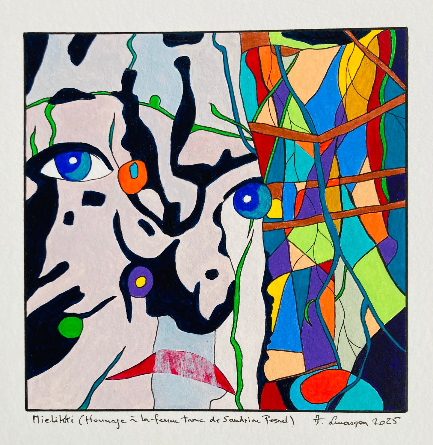 Mielikki (Format Peinture 15x15cm, encadré 33x33cm, bois noir)