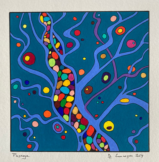 Passage- (Format encadré bois noir 33x33cm, peinture 15x15cm).