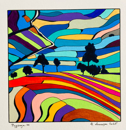 Paysages III et IV. (Format Peinture 15x15cm, encadré 33x33cm, bois noir)