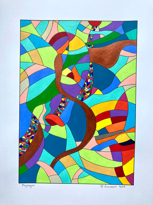 Paysages I et II- (Format encadré Alu Nielsen 43x31cm; peinture 27x19cm (I) et 22x15cm (II)).