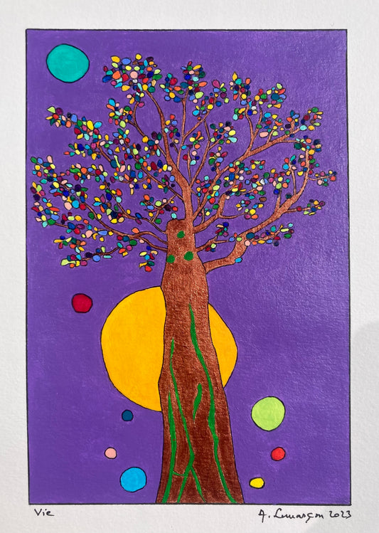 Tryptique Vie- (Format encadré 41x31cm, format peinture 18x12 (I et III); 22x13cm (II)).