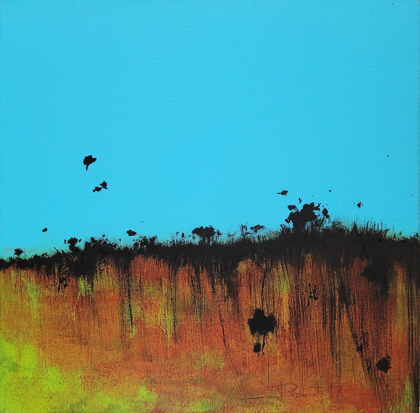 Horizon en mouvement, ou "Sans titre", série de 5 tableaux 40x40cm, non encadrés