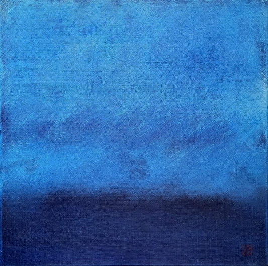 Le Grand Bleu ou "Sans titre" série de 3 toiles (bleues et grise) peinture acrylique 50x50cm, non encadrées